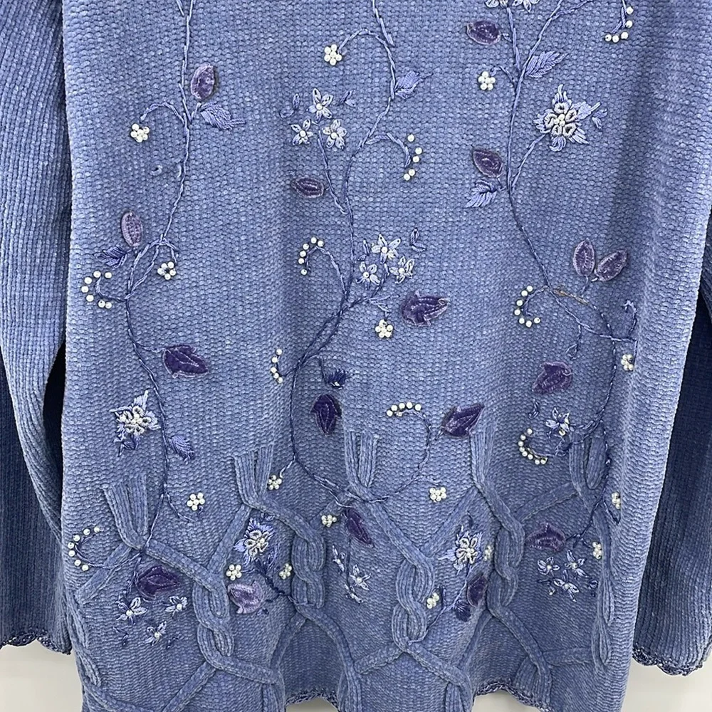 Vintage Carolyn Taylor Embroidered Floral Knit Sweater Size Large
